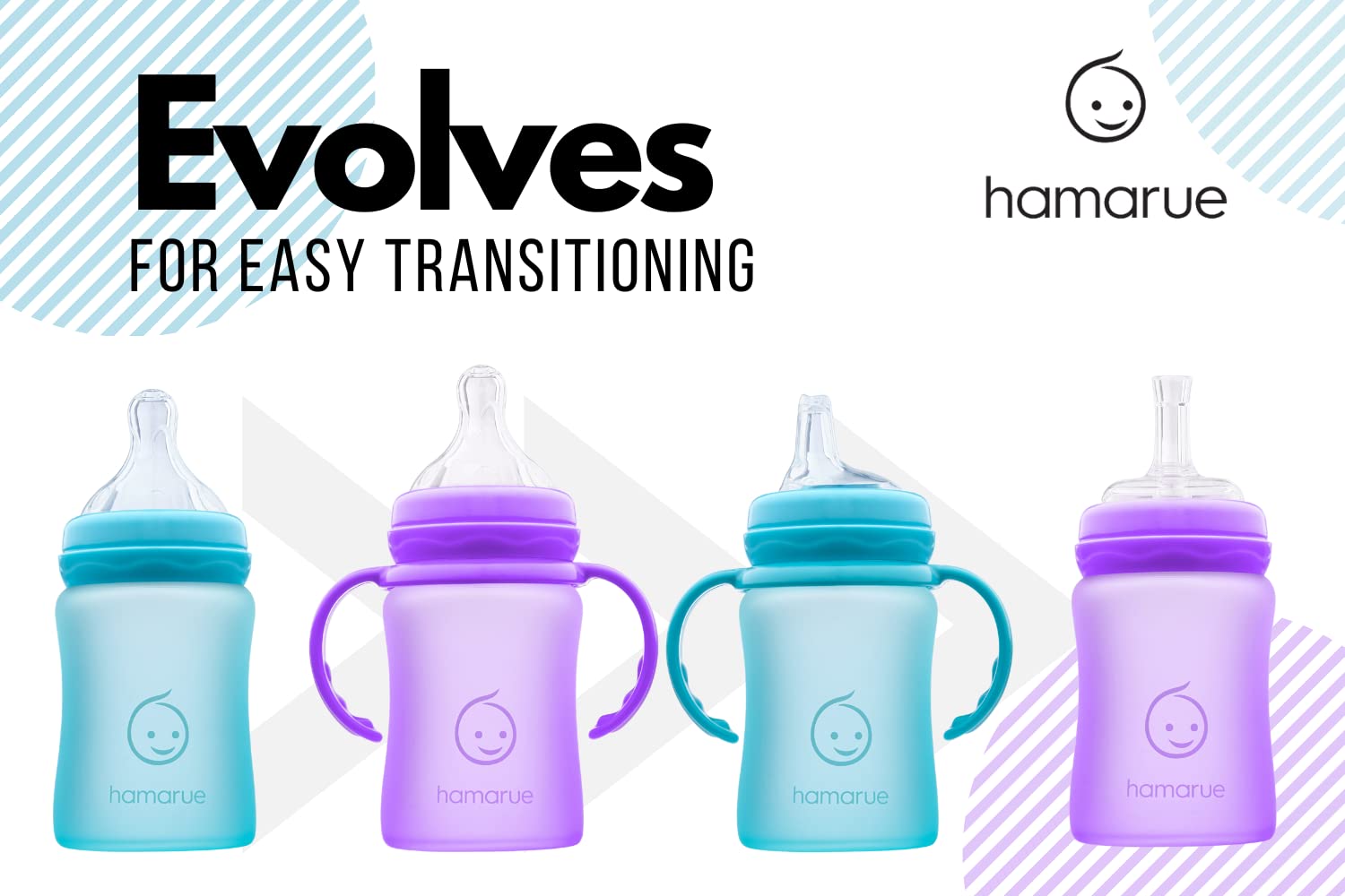 Hamarue Vasos de vidrio 3 en 1 para niños pequeños  Biberones de vidrio recubierto de silicona  Taza de transición no tóxica para bebé con asas