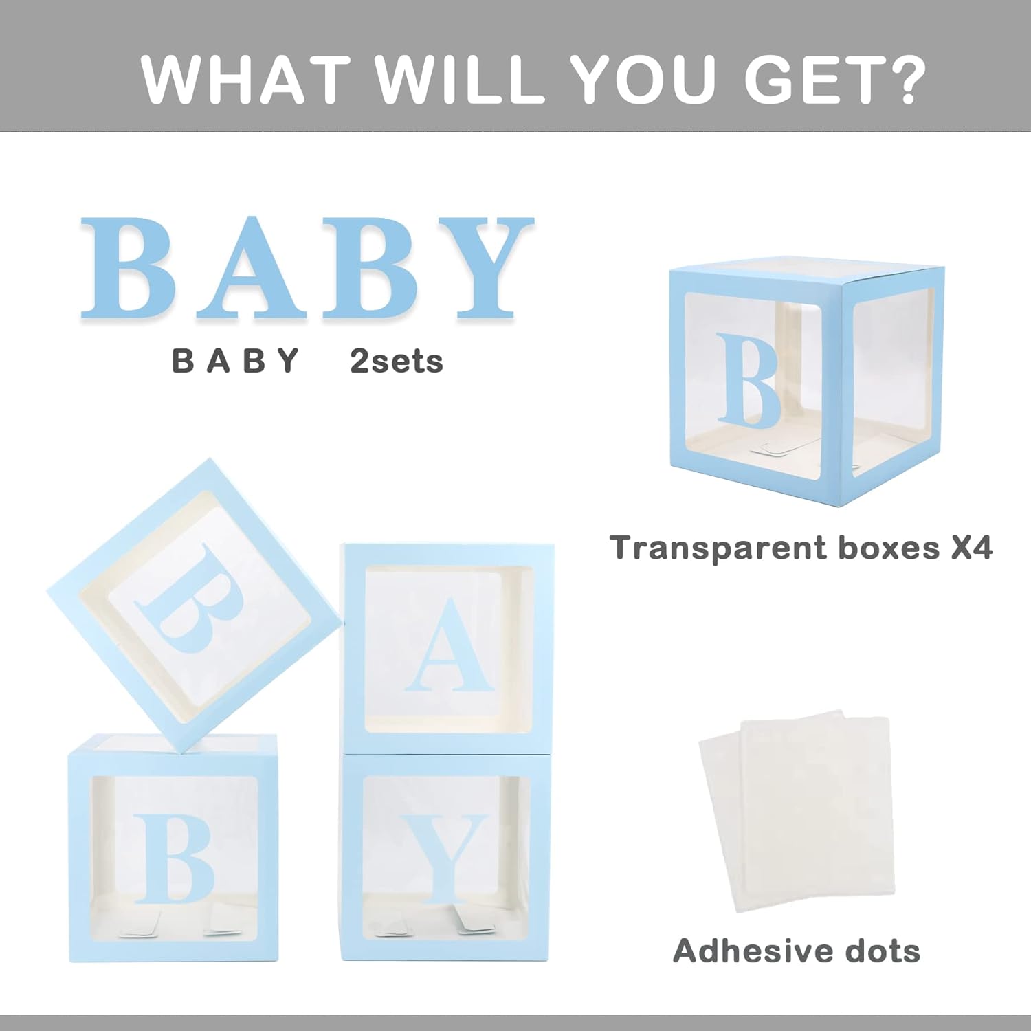 V-LIFE Cajas transparentes para bebé con letras para baby shower, decoraciones de baby shower, fondo de cajas de globos transparentes, fiesta de
