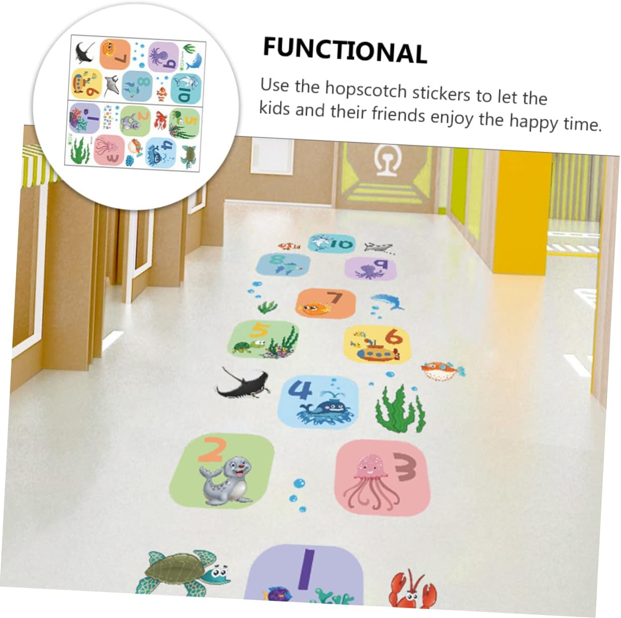 SAFIGLE 1 hoja de pegatinas decorativas de Hopscotch Game Sticker Animales Digital Hopscotch Game Rugs Nursery Room Pegatinas de suelo Pegatina de