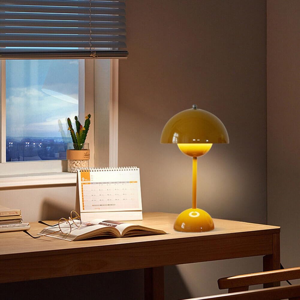 Lámpara de escritorio inalámbrica Flower-Bud LED Touch USB Dimming Mesa Dormitorio Luz de noche tipo C (amarillo)