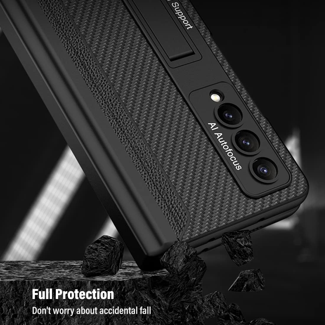 Z Fold 5 – Funda de piel sintética para Samsung Galaxy Z Fold 5, con protector de pantalla, cubierta de protección de bisagra de cuerpo completo,