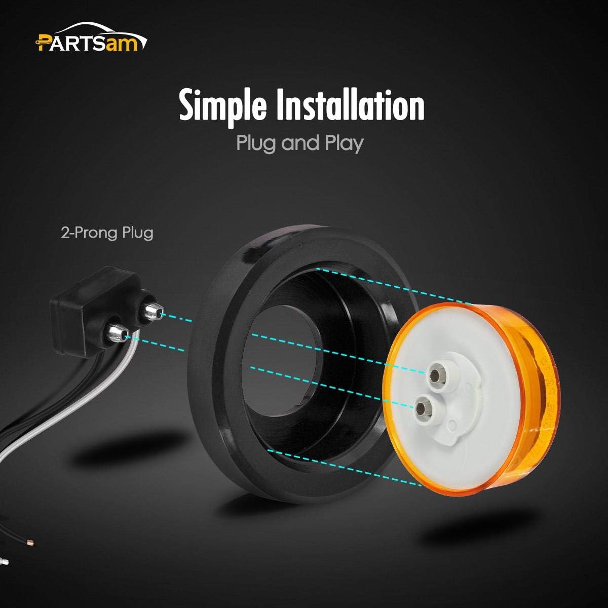 Partsam Juego de 10 luces LED redondas ámbar de 2.5 pulgadas, 13 diodos con ojal de luz y alambre para remolque, remolque, remolque, rv, resistente