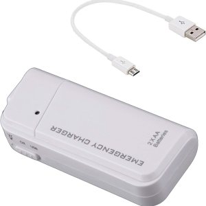 Cargador de viaje portátil de batería AA funciona para Xiaomi Mi-1s y cargador de emergencia con luz LED (toma 2 pilas AA, MicroUSB) Blanco Cargador de viaje portátil de batería AA funciona para Xiaomi Mi-1s y cargador de emergencia con luz LED (toma 2 pilas AA, MicroUSB) Blanco