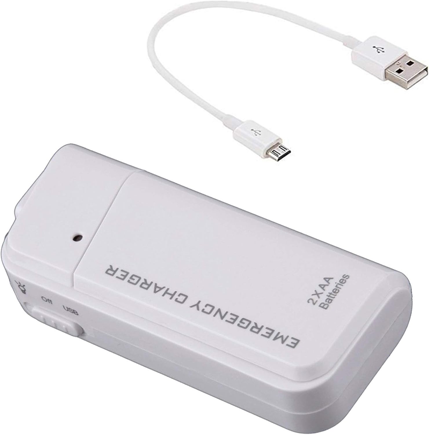 Cargador portátil de viaje de batería AA para Xiaomi Red Rice y cargador de emergencia con luz LED (toma 2 pilas AA) Blanco