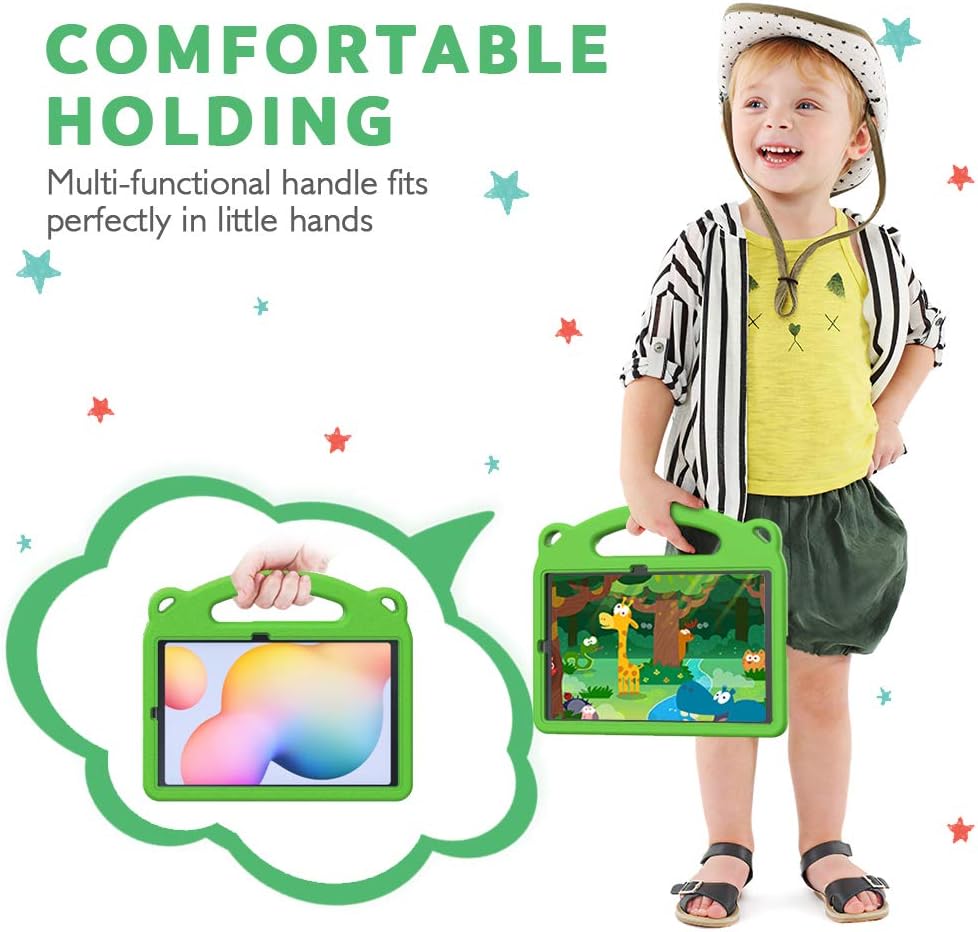 MoKo Funda compatible con Galaxy Tab S6 Lite 2020, espuma EVA resistente, funda de oso para niños con agarre de mano, soporte y soporte para