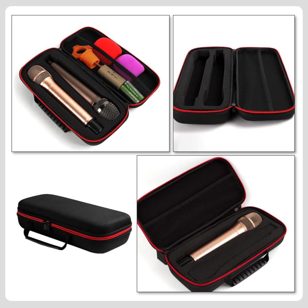Vaguelly Funda para micrófono, 2 bolsas de micrófono inalámbrico, bolsa de micrófono dual, funda rígida de EVA para micrófono de mano, estuche de