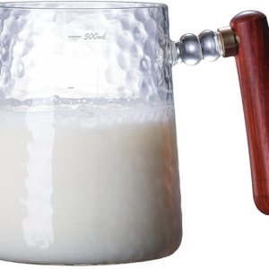 Jarra de espuma de leche, taza medidora de vidrio duradera con asa de boquilla única, jarra de espuma de 17.6 onzas, jarra de espuma al vapor, olla Jarra de espuma de leche, taza medidora de vidrio duradera con asa de boquilla única, jarra de espuma de 17.6 onzas, jarra de espuma al vapor, olla