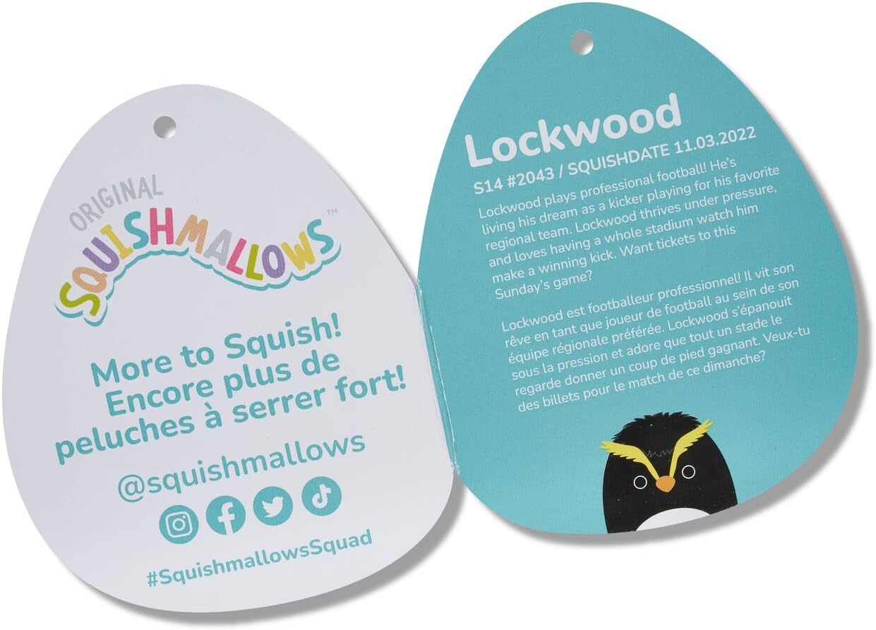 Squishmallows Pingüino Rockhopper Lockwood original de 14 pulgadas – Peluche oficial de Jazwares grande y ultrasuave