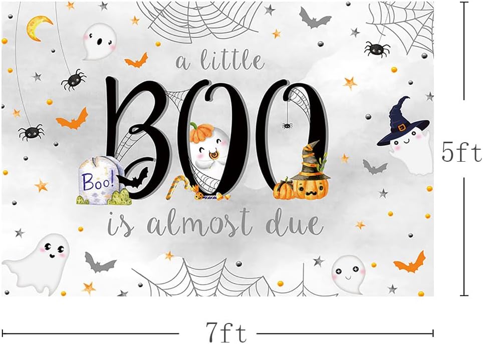MEHOFOND Telón de fondo de Halloween para baby shower de 7 x 5 pies para niño, fantasma blanco a Little Boo is Almost Due Spooky Ghost Background