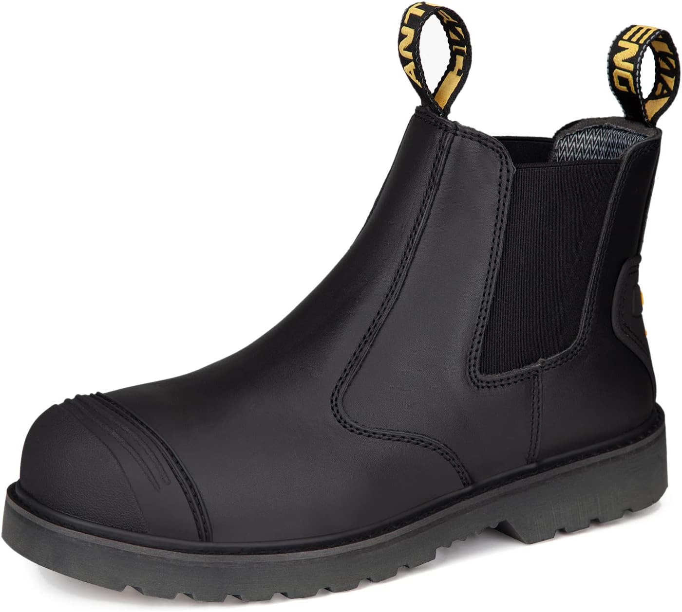 ANTENG Botas de trabajo para hombre, calzado de cuero nobuck con punta de acero, suela de goma antideslizante, zapatos de construcción de seguridad,