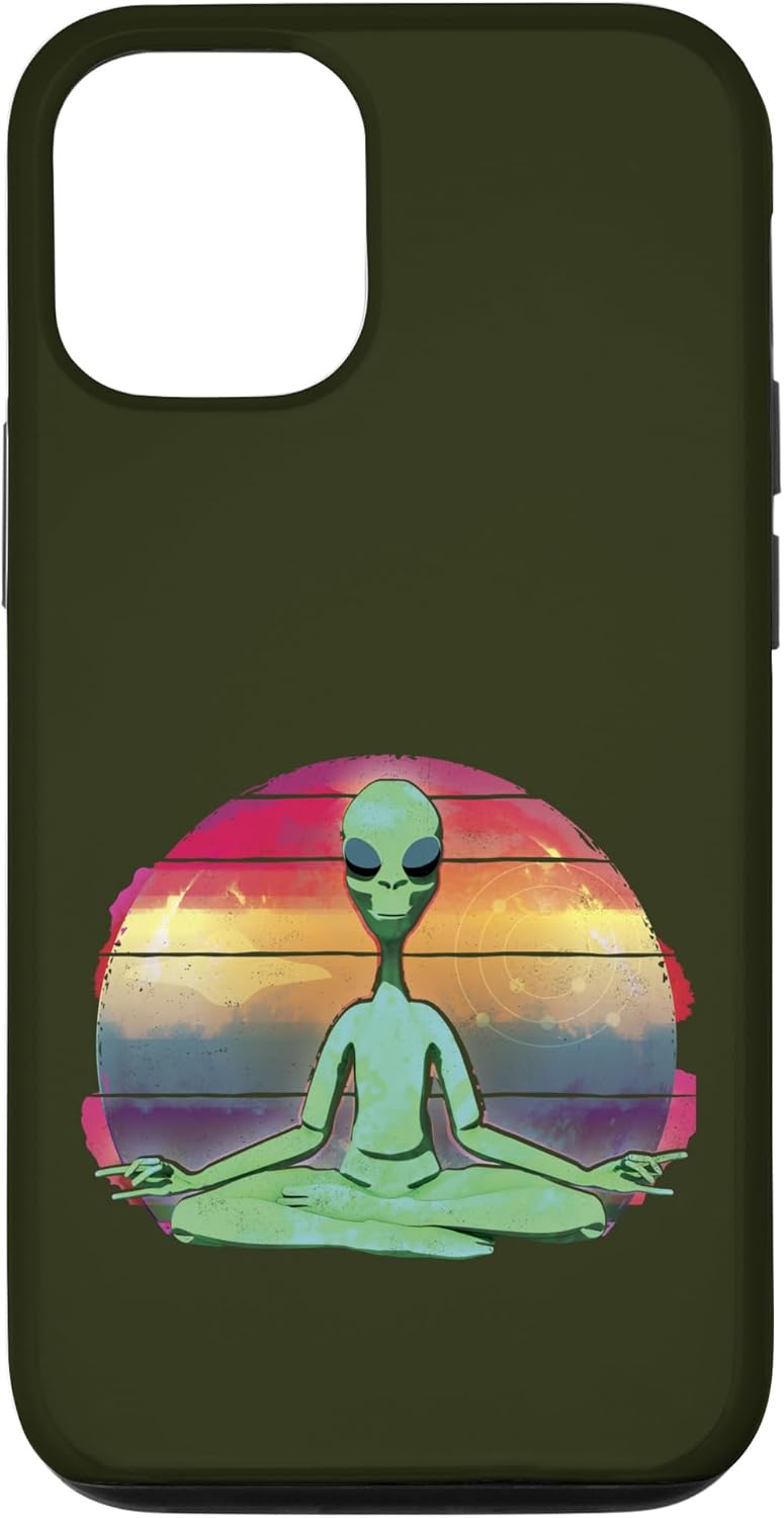 iPhone 14 Pro Alien UFO Space Zen Meditation Yoga Lotus Hippie Graphic Case