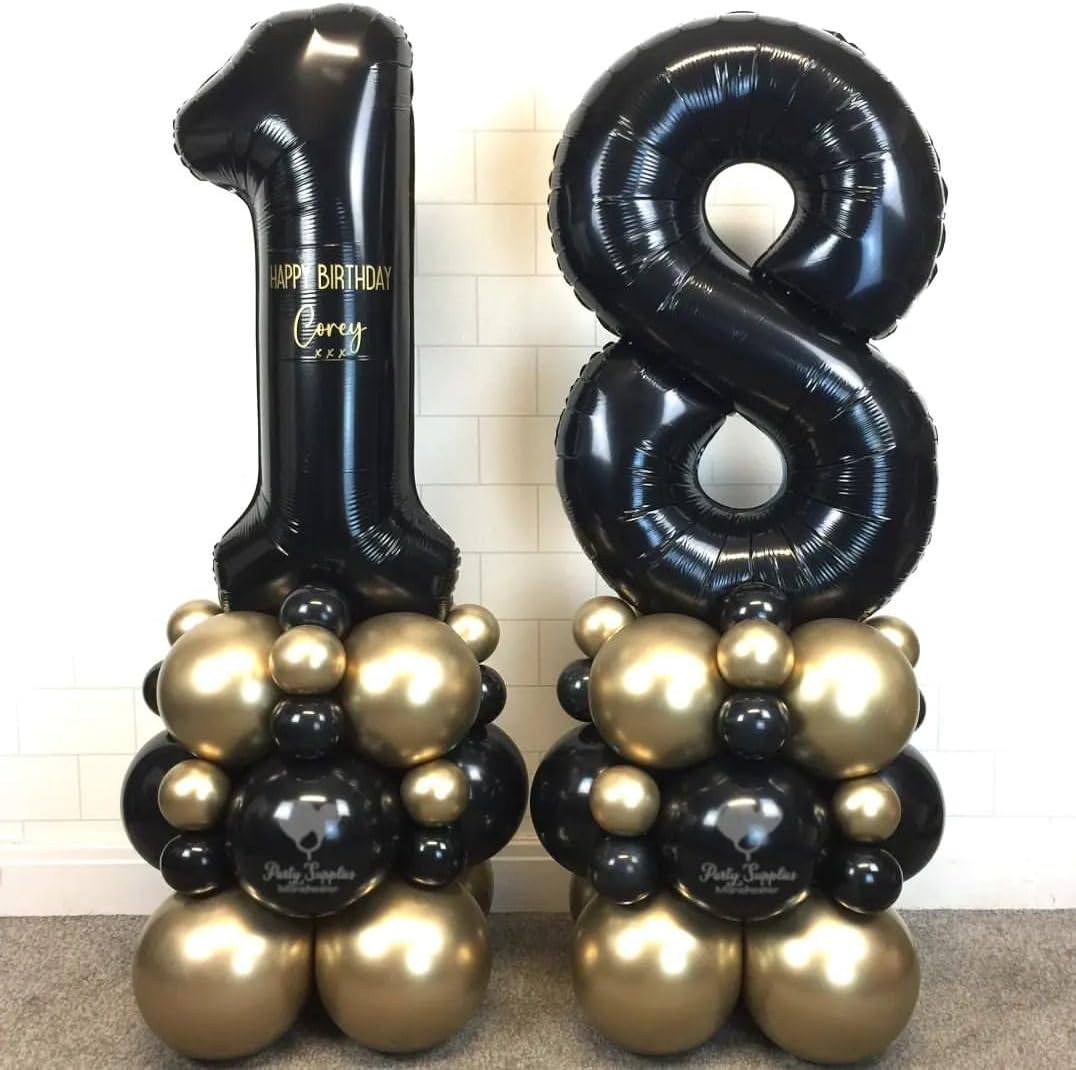 Globos negros del número 18, globos de 40 pulgadas, globos de aluminio de Mylar con número de helio de 18 o 81 pulgadas, globos negros de número 18