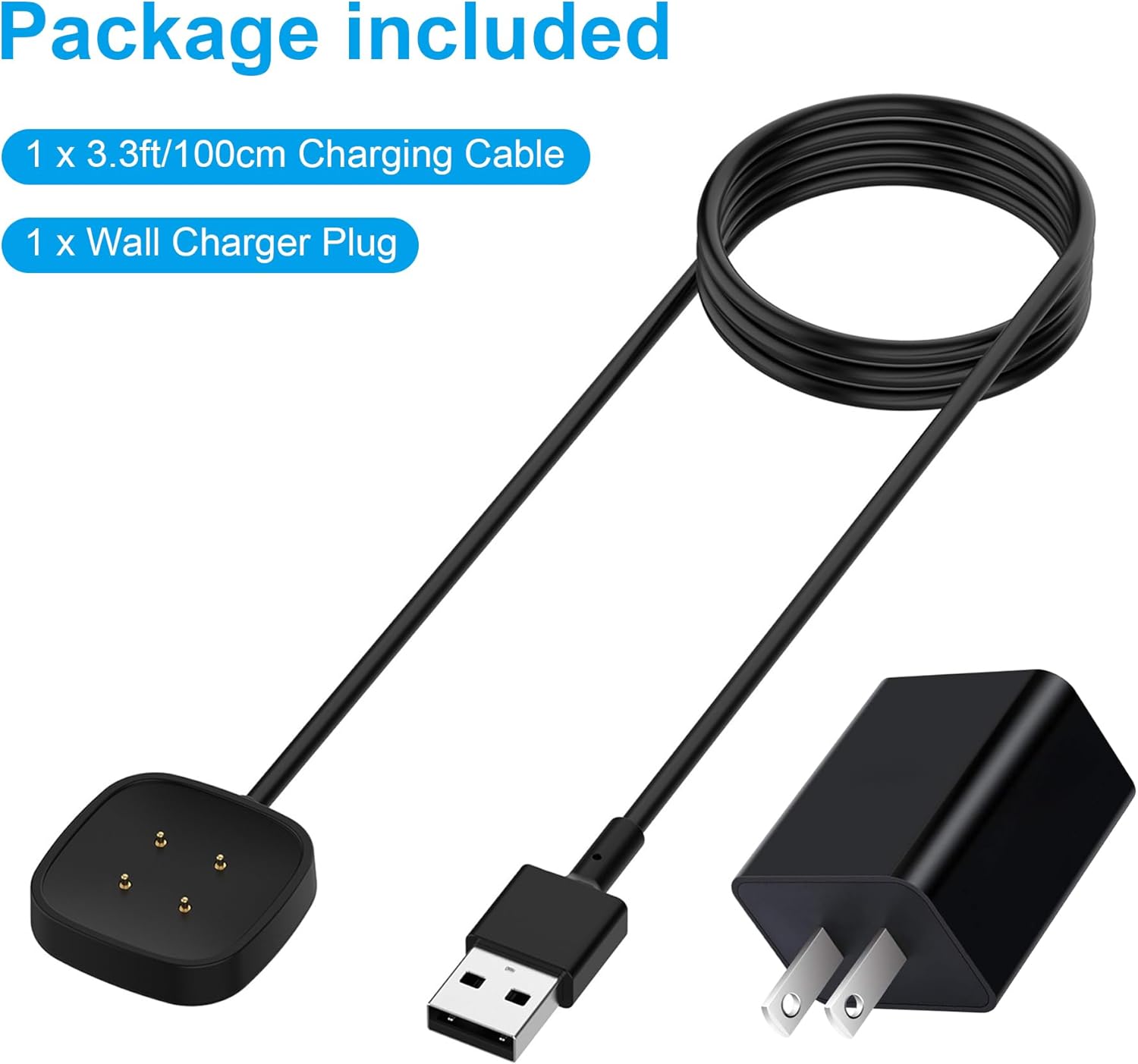 Cargador de pared rápido para Fitbit SenseSense 2Versa 3Versa 4, cable de carga USB de repuesto compatible con Fitbit Sense 12 y Fitbit Versa 34