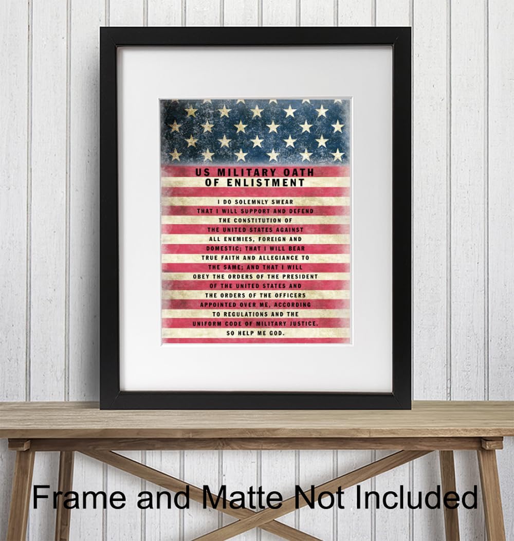 Patriotic American Flag Art 11×14 – Military Oath of Enlistment – Gift for Soldiers, Veteran, Armed forces, Marines, Navy, Coast Guard – Patriotic