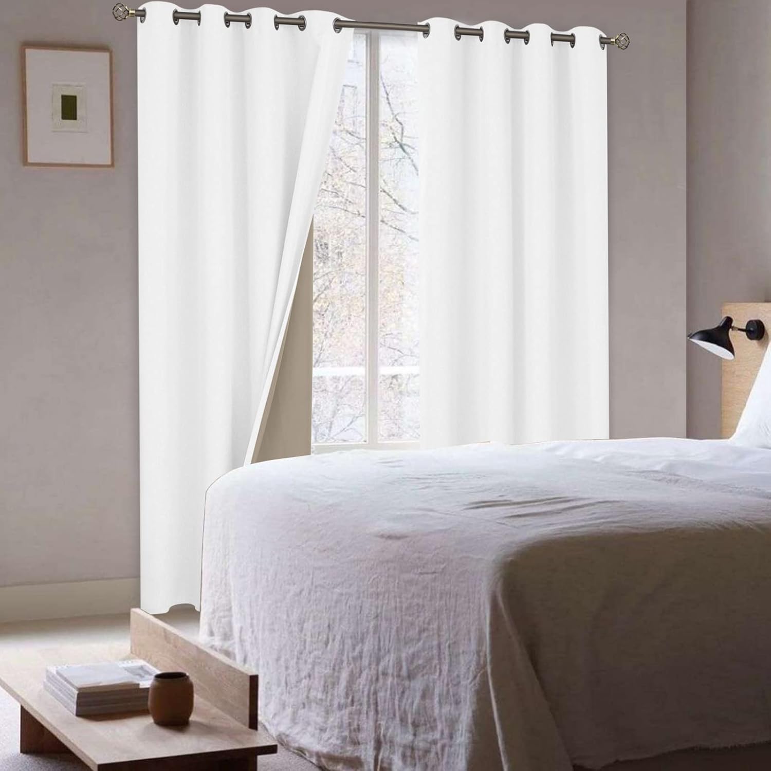 BGment Cortinas opacas blancas puras de 54 pulgadas de largo para dormitorio, juego de 2 paneles, aislamiento térmico con textura de lino, cortinas