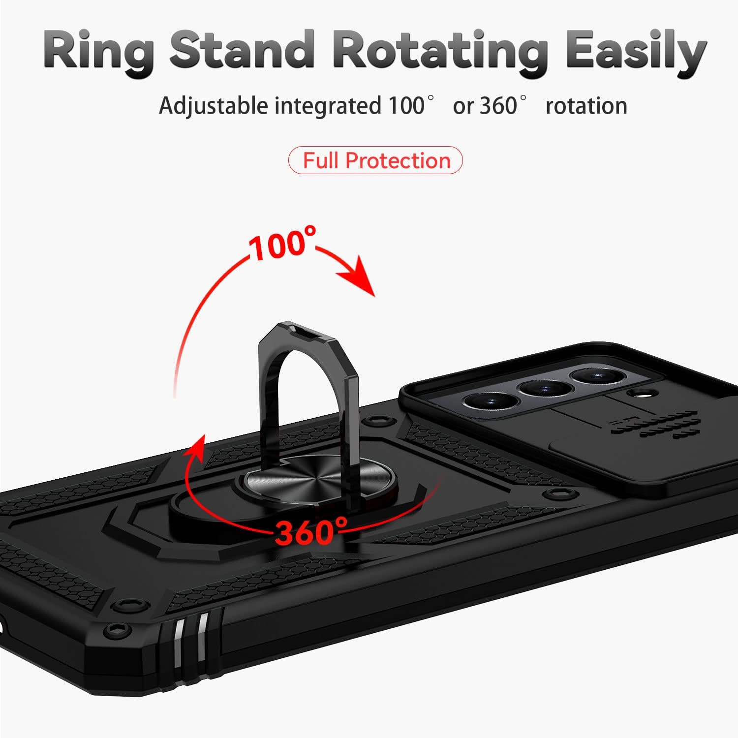 YZOK Funda para Galaxy S21 FE 5G, con cubierta para lente de cámara, protector de pantalla HD, grado militar anillo de montaje en coche con soporte
