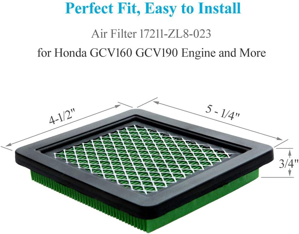 Paquete de 5 filtros de aire 17211-zl8-023, compatible con Honda gc160 gcv160 gc190 gc190 gcv190 Engine Element y más, limpiador de aire para