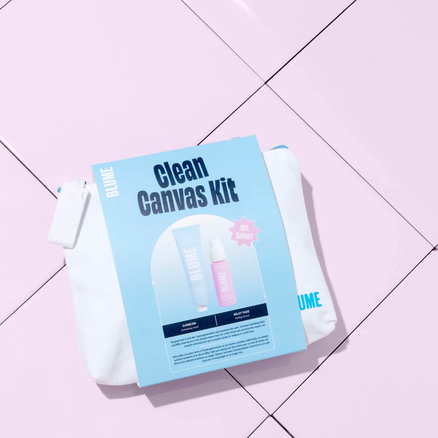 Blume Clean Canvas Kit – Juego de cuidado de la piel para pieles propensas al acné incluye máscara exfoliante de rayos solares y suero de manchas de