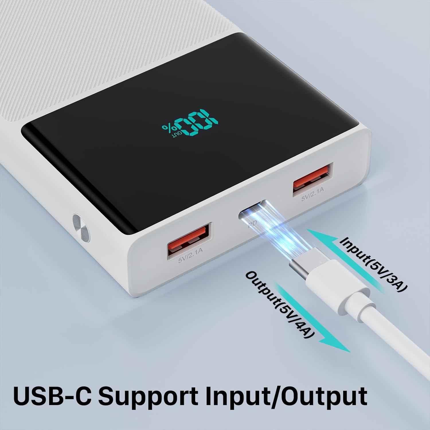 Cargador portátil con 2 cables integrados (USB-C e iOS), cargador de teléfono duradero de carga rápida PD de 13000 mAh con pantalla LED, cargador de