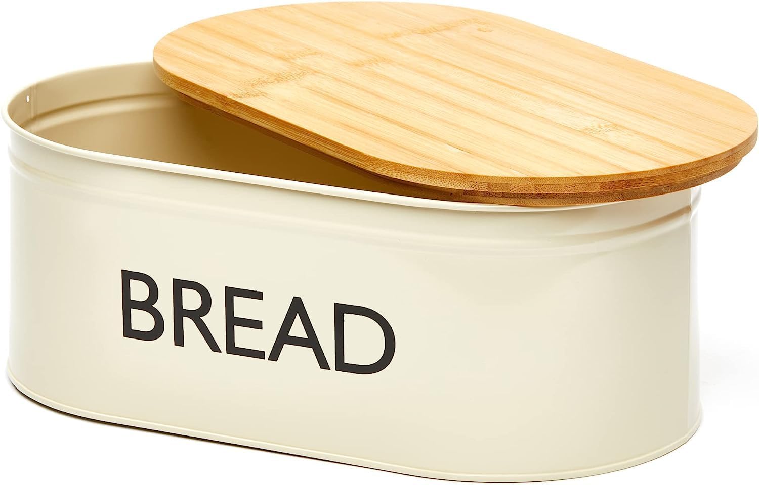 RoyalHouse Panera de metal prémium con tapa de bambú, contenedor grande de acero inoxidable para almacenamiento y organizador para encimera de