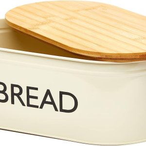 RoyalHouse Panera de metal prémium con tapa de bambú, contenedor grande de acero inoxidable para almacenamiento y organizador para encimera de RoyalHouse Panera de metal prémium con tapa de bambú, contenedor grande de acero inoxidable para almacenamiento y organizador para encimera de