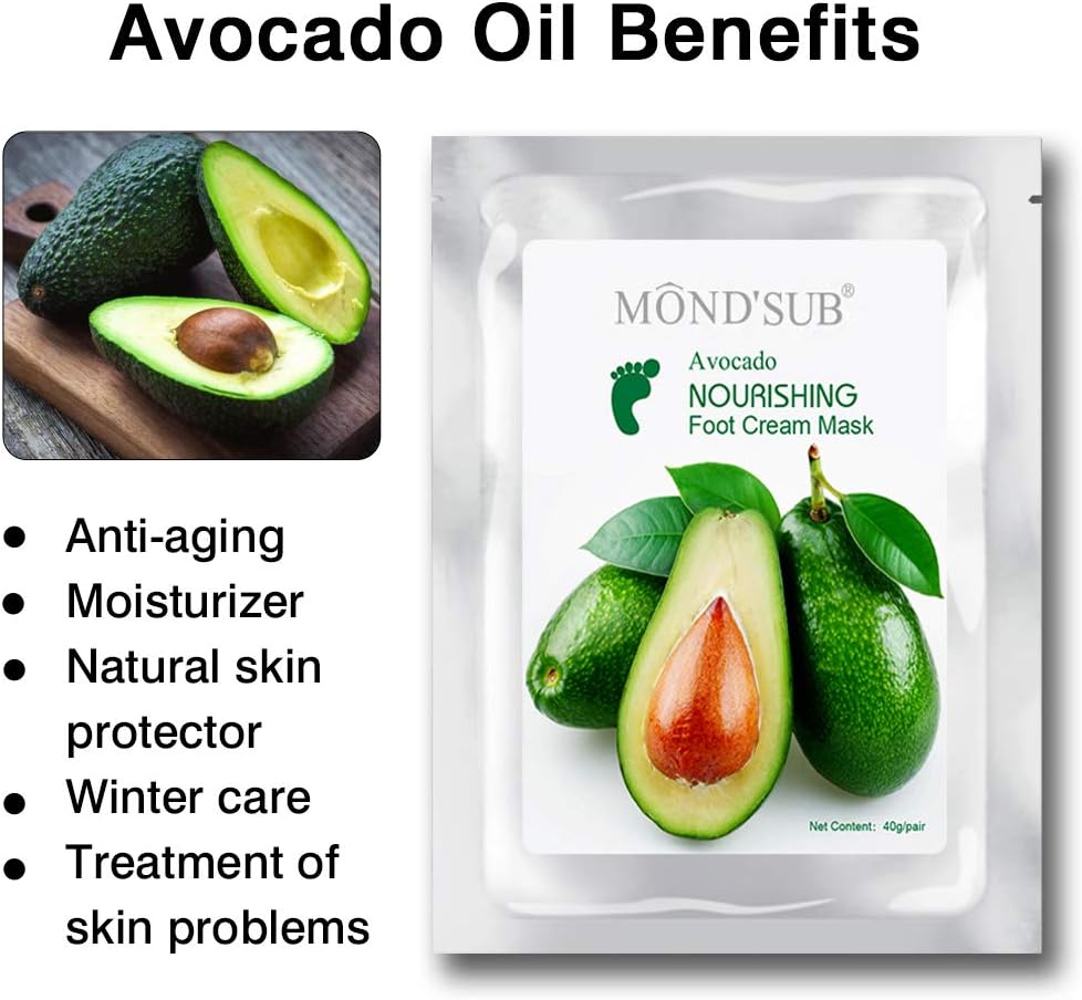 5 pares MOND’SUB – Mascarillas hidratantes para pies y aceite de aguacate orgánico  Mascarilla hidratante para pies de bebé para piel seca  Cura