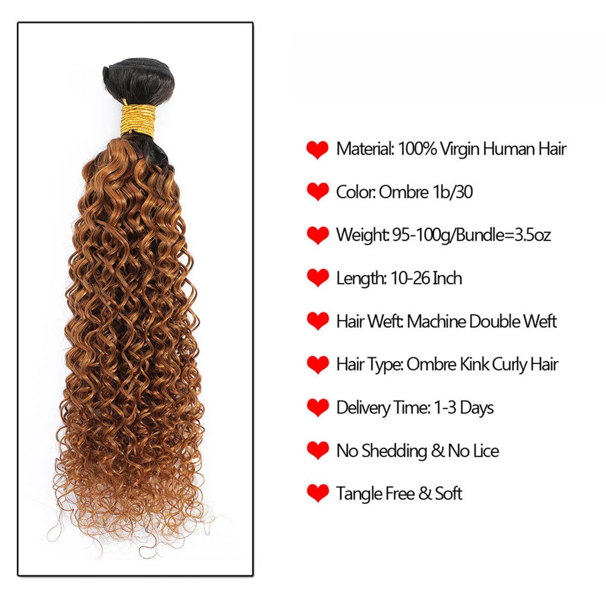 3 manojos de cabello humano degradado rizado con cierre, marrón 1B30, 4×4, cierre de encaje, cabello humano de dos tonos, grado 10A, suave, 100%