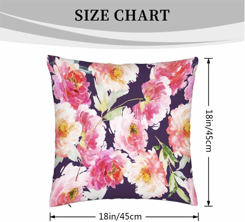 Beabes Juego de 2 fundas de cojín con flores de peonía rosa con hojas verdes en acuarela, fundas de almohada decorativas suaves y modernas de doble