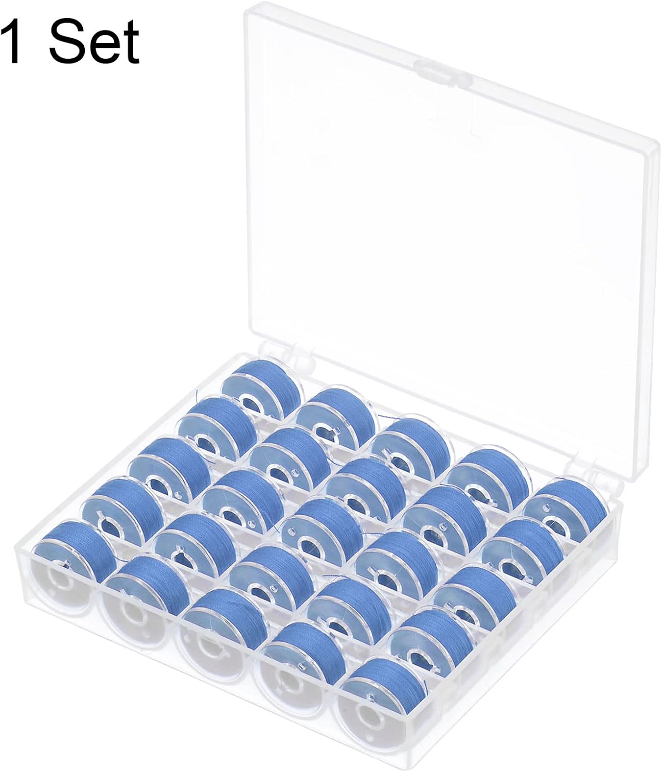 HARFINGTON Juego de hilos de bobina preenrollada, tamaños estándar con caja de 25 compartimentos para máquina de bordado y coser, color azul acero