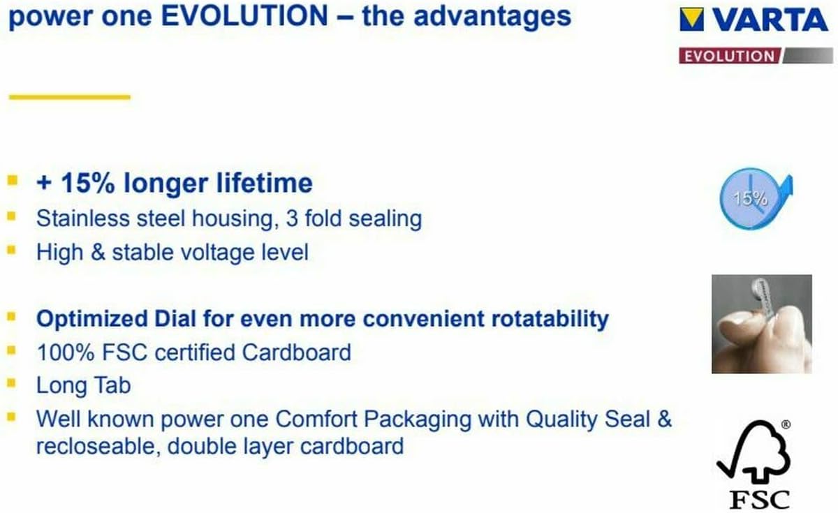 PowerOne Evolution Size 13 – Baterías para audífonos  1.45 V Zinc Air con duración mejorada de la batería (30 baterías)