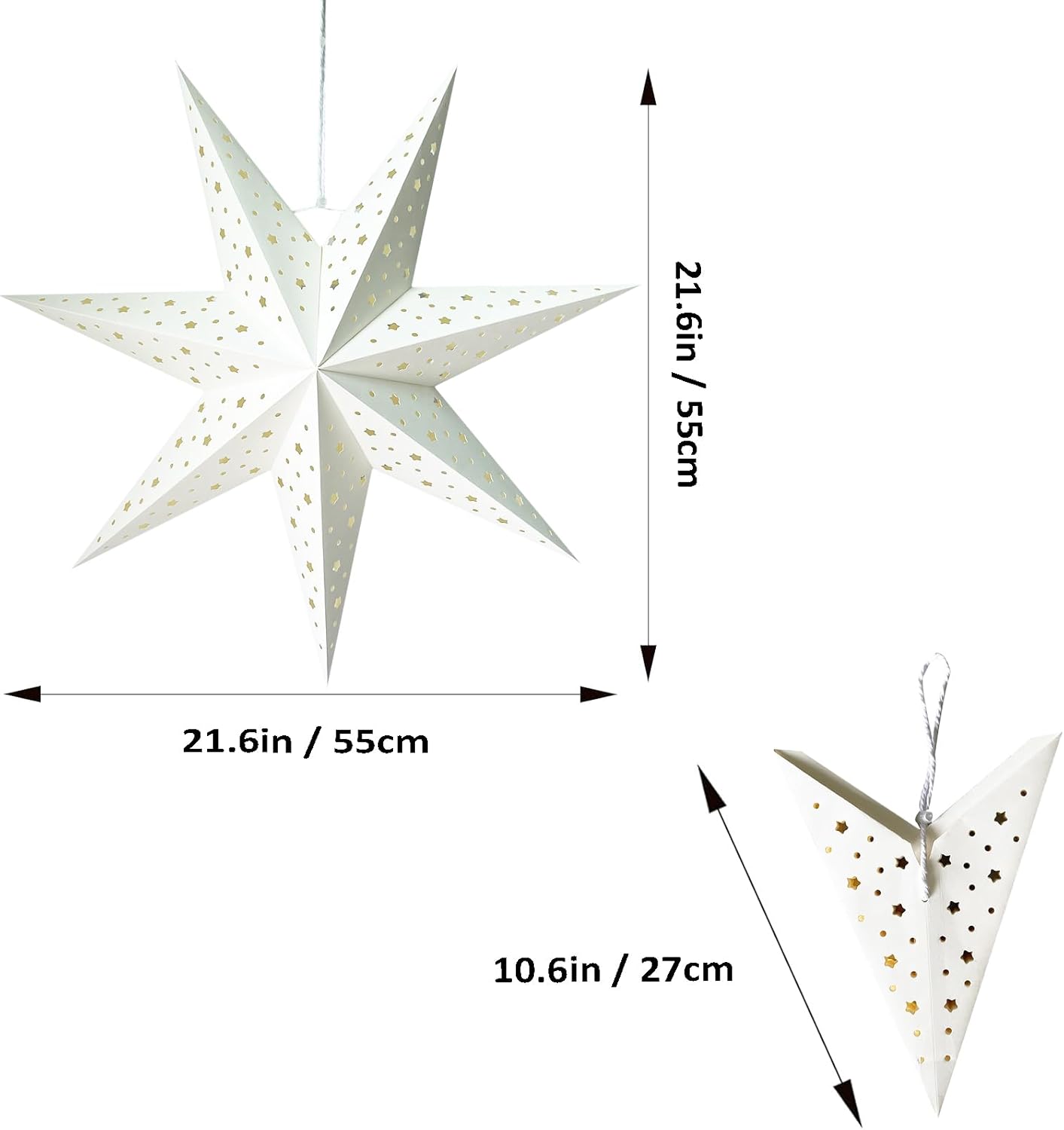 Linterna de papel con estrella de papel, pantalla colgante de Navidad, decoración para boda, fiesta de cumpleaños, decoración del hogar (M, blanco)