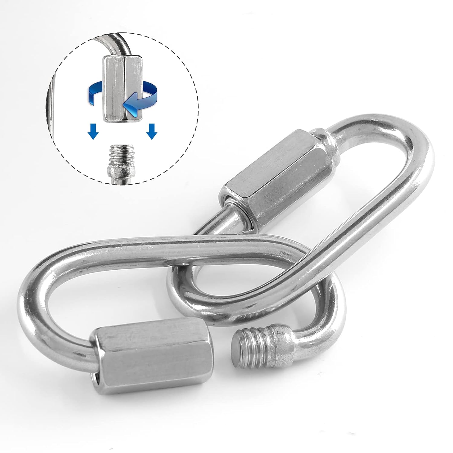 5 eslabones rápidos de 14 de pulgada de acero inoxidable 304 en forma de D, eslabones de cadena resistentes M6 con bloqueo M6, eslabones de cadena