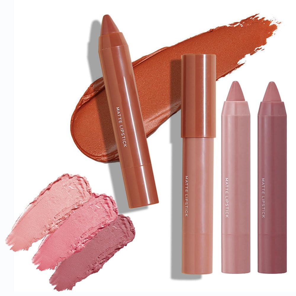 Juego de lápices labiales mate de 3 colores, lápices labiales de terciopelo suave y mate, resistente al agua y duradero, #01#03#07