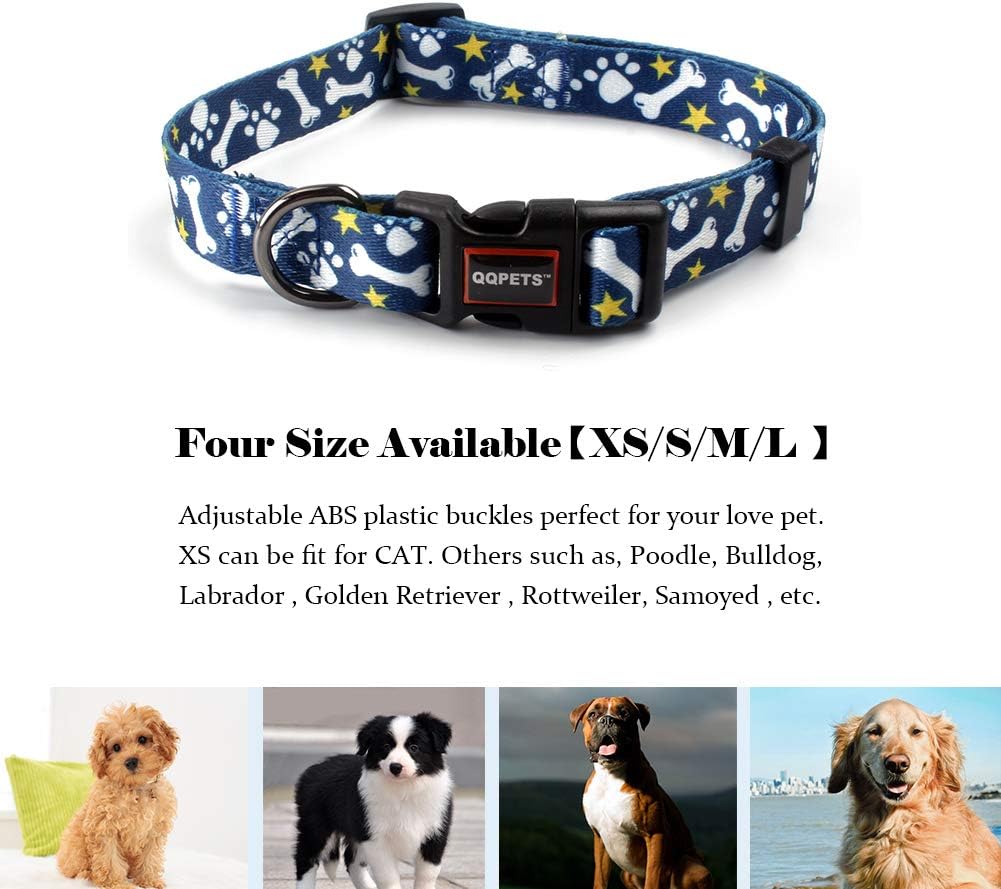 QQPETS Collar suave ajustable para perro Estampado de flores rosadas, multicolor, lindos patrones para especies pequeñas, talla XS, especies