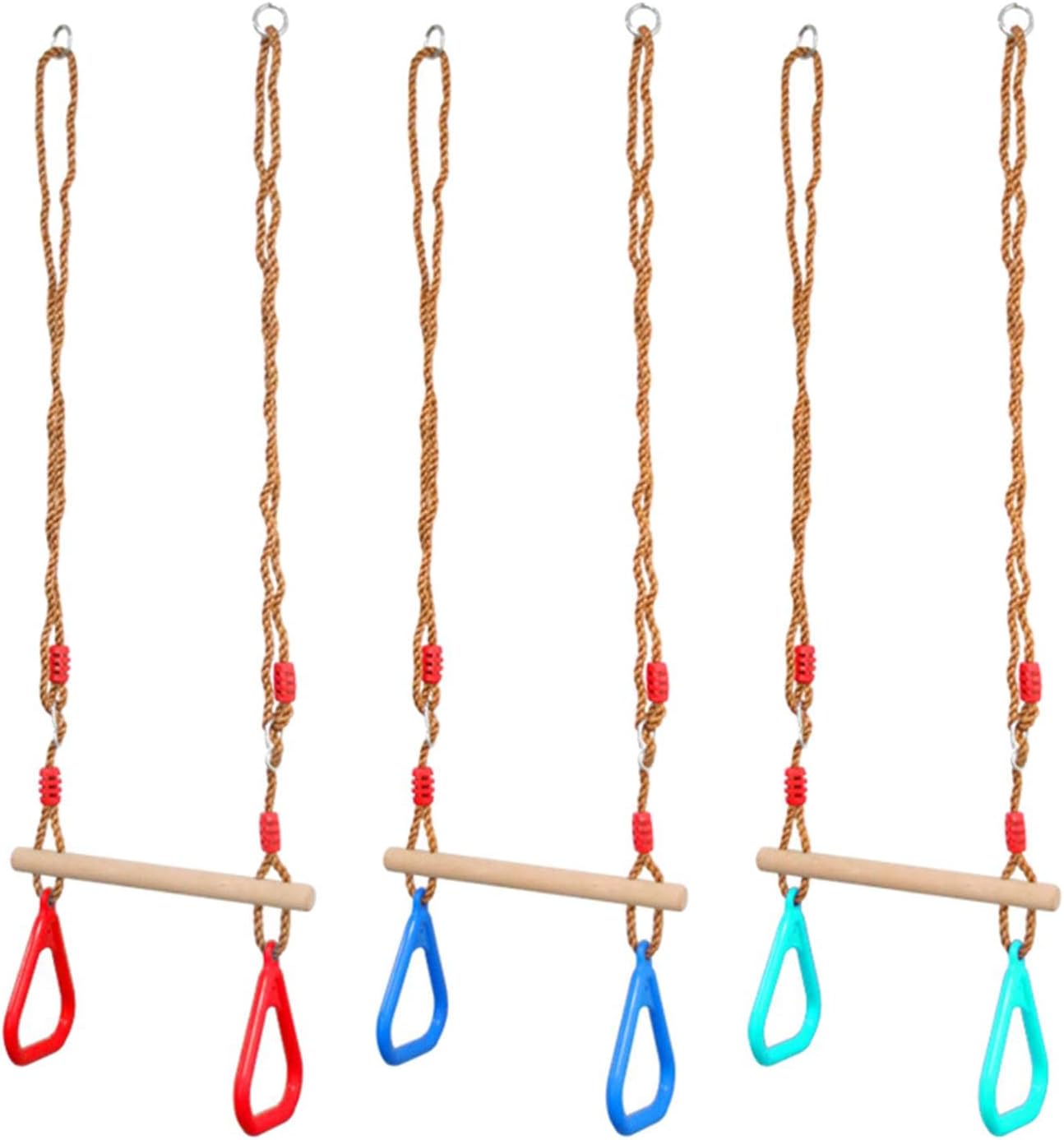 Vaveren Barra de columpio de trapecio para niños con anillos, aro colgante de madera, barras de mono con correas ajustables, barra de columpio de