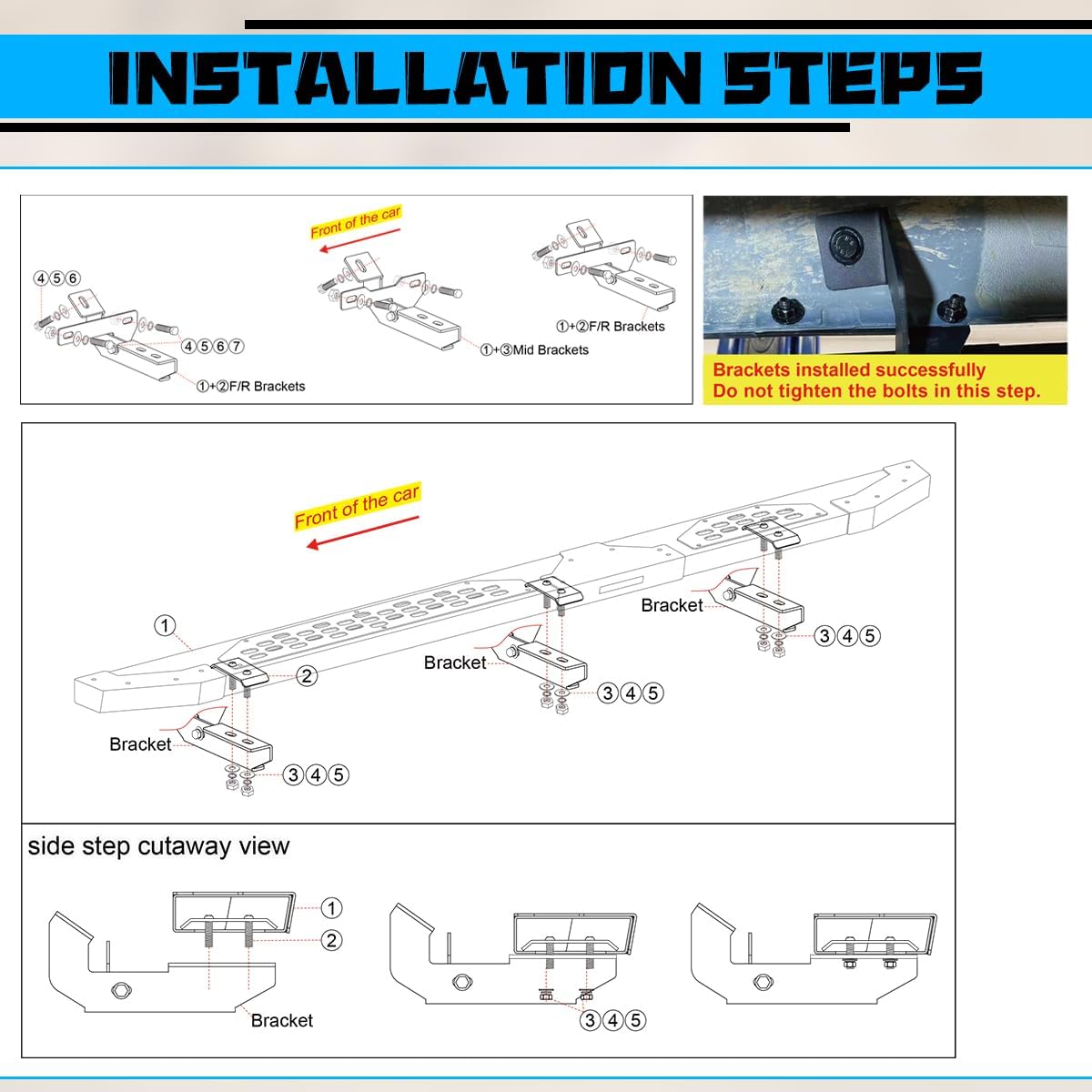 ROXX Estribos laterales para Ford Bronco 2021-2023 de 4 puertas con rieles de roca de fábrica, no apto para Bronco 2 puertas, barras Nerf para