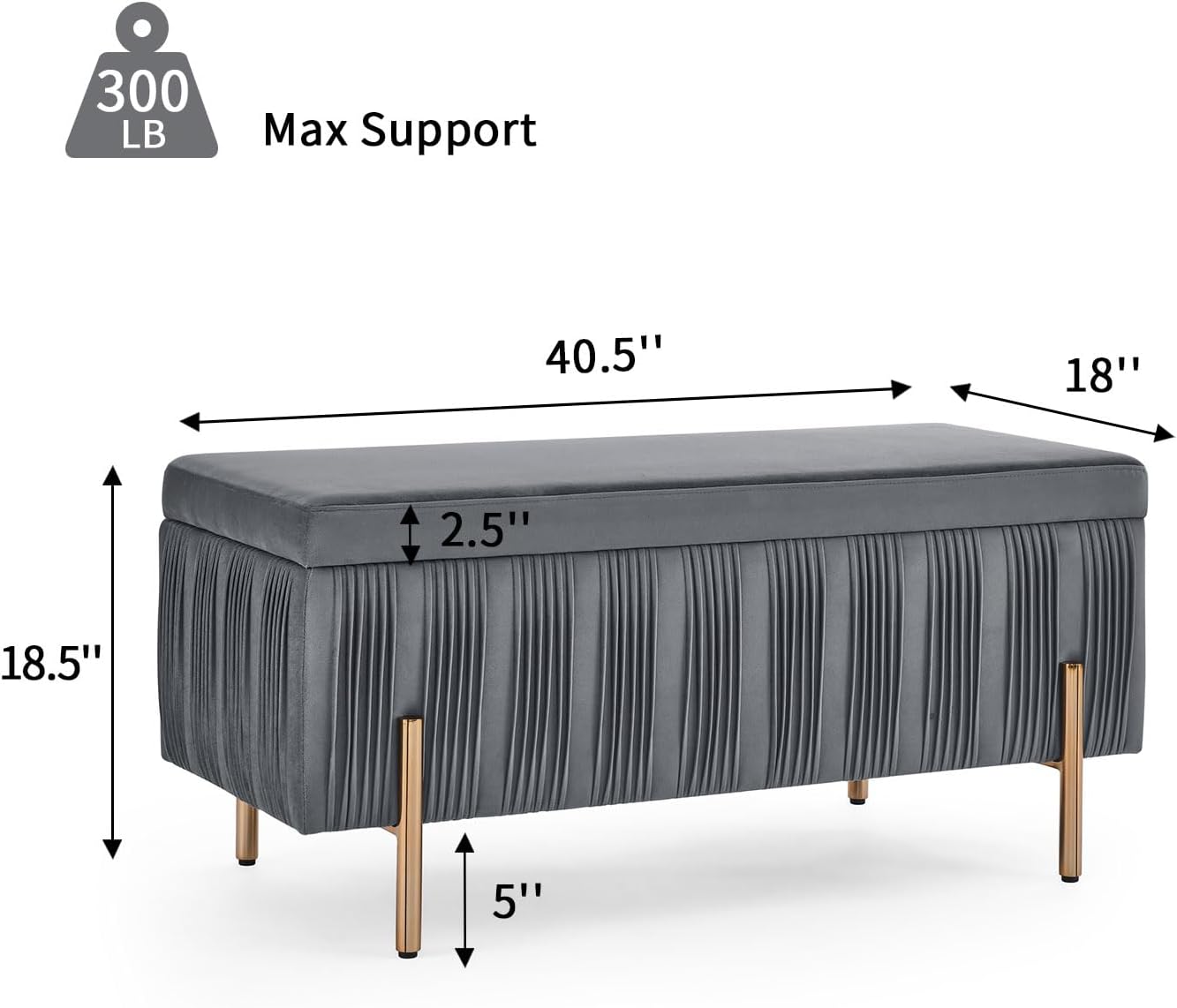 Banco de almacenamiento de terciopelo, moderno banco tapizado para interiores con patas de metal, banco otomano para sala de estar, dormitorio,