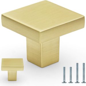 FURFITT Paquete de 10 pomos cuadrados de latón cepillado para gabinetes de 1-316 pulgadas de longitud de aleación de zinc sólido para cajones y FURFITT Paquete de 10 pomos cuadrados de latón cepillado para gabinetes de 1-316 pulgadas de longitud de aleación de zinc sólido para cajones y