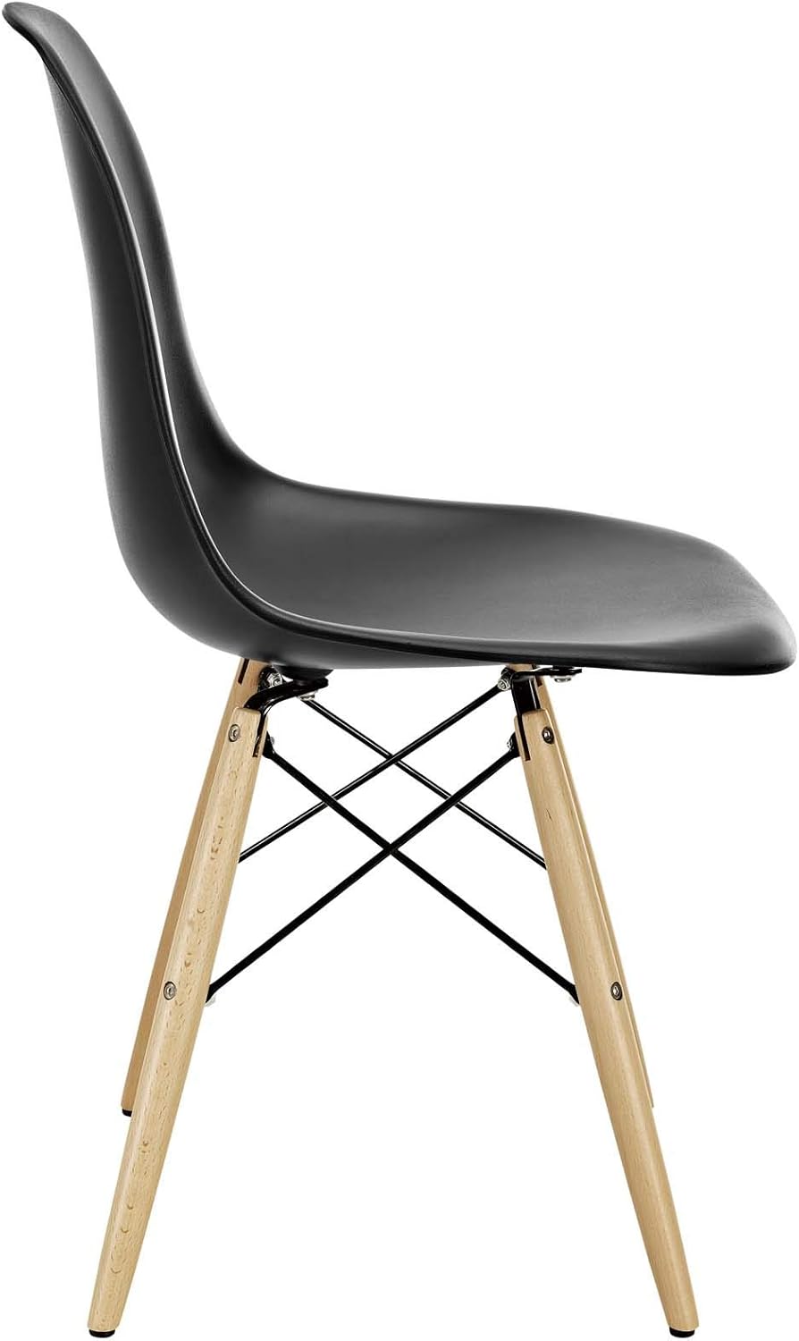 Silla de comedor Pyramid, Metal Madera Espuma Cuero, Negro