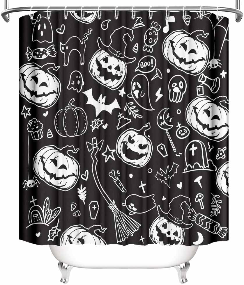 MEHOFOND Cortinas de ducha de Halloween de 72 x 72 pulgadas para baño, cortina de ducha espeluznante de calabaza, cortina de ducha de tela