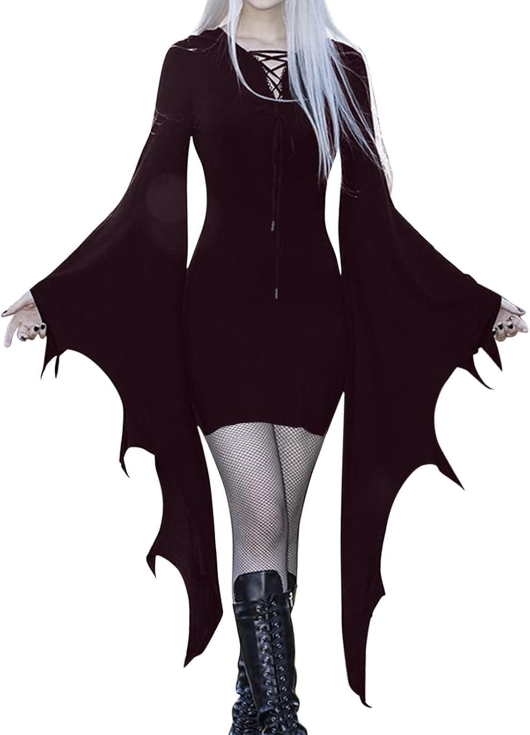 Disfraces de Halloween para mujer, vestido sexy de manga murciélago, gótico, vintage, mini vestido cruzado, vestido de fiesta de manga larga