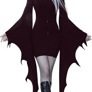 Disfraces de Halloween para mujer, vestido sexy de manga murciélago, gótico, vintage, mini vestido cruzado, vestido de fiesta de manga larga Disfraces de Halloween para mujer, vestido sexy de manga murciélago, gótico, vintage, mini vestido cruzado, vestido de fiesta de manga larga