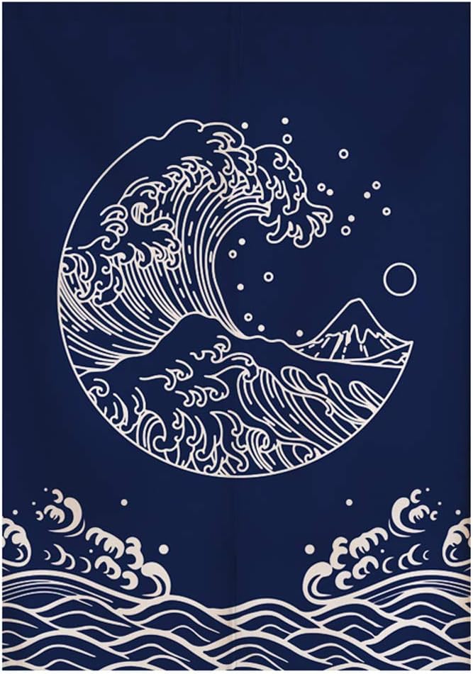 RLoncomix Cortina japonesa Noren para puerta, tapiz de Hokusai Ukiyoe, cortina de puerta de cocina, bistró, decoración del hogar, 33 x 59 pulgadas