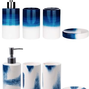 Juego de accesorios de baño azul y blanco  Juegos completos de accesorios de baño incluye dispensador de jabón, soporte para cepillo de dientes, Juego de accesorios de baño azul y blanco  Juegos completos de accesorios de baño incluye dispensador de jabón, soporte para cepillo de dientes,