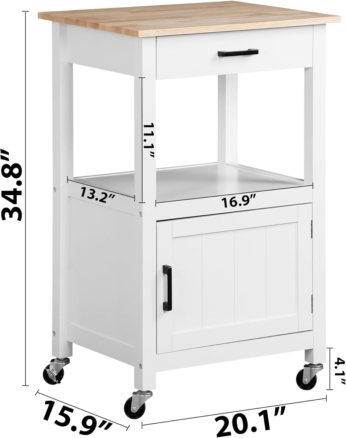 Isla de cocina con ruedas giratorias con cajón, armario de almacenamiento con 3 ganchos laterales para comedor, color blanco