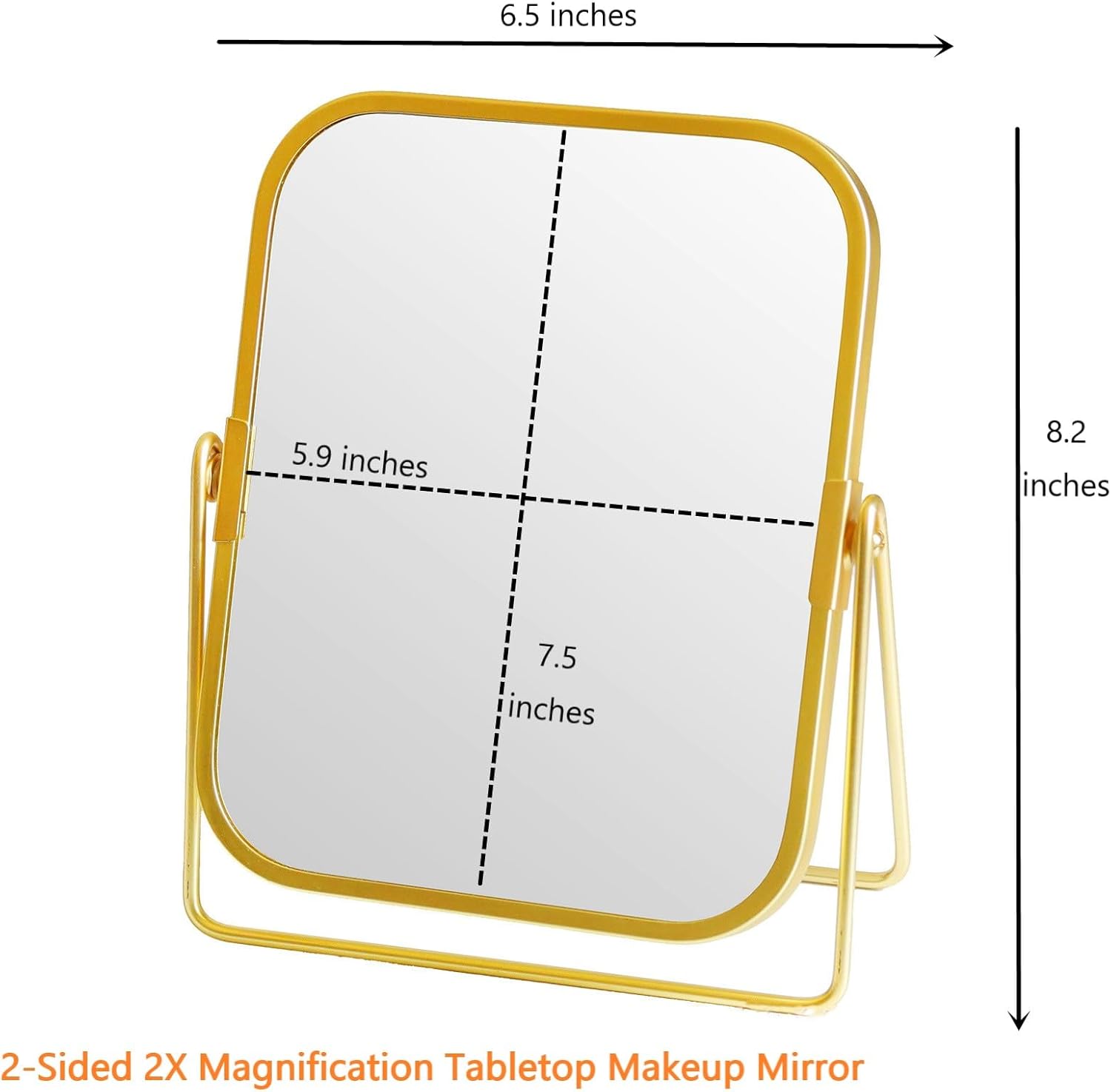 Espejo de maquillaje de mesa dorado de 2 caras, espejo de tocador de doble cara con aumento de 2X, espejo de tocador de rotación de 360 (dorado,
