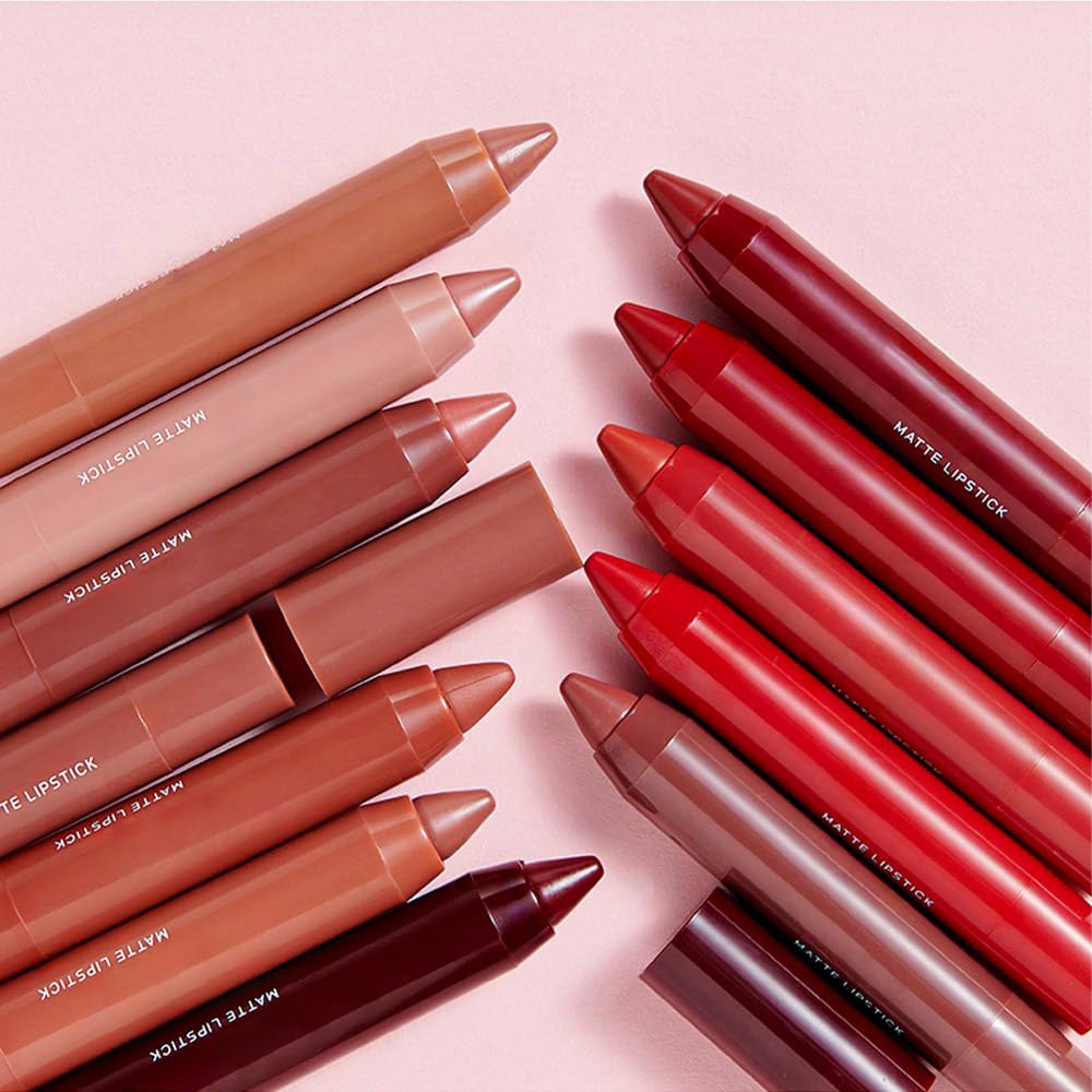 Juego de lápices labiales mate de 3 colores, lápices labiales de terciopelo suave y mate, resistente al agua y duradero, #01#03#07