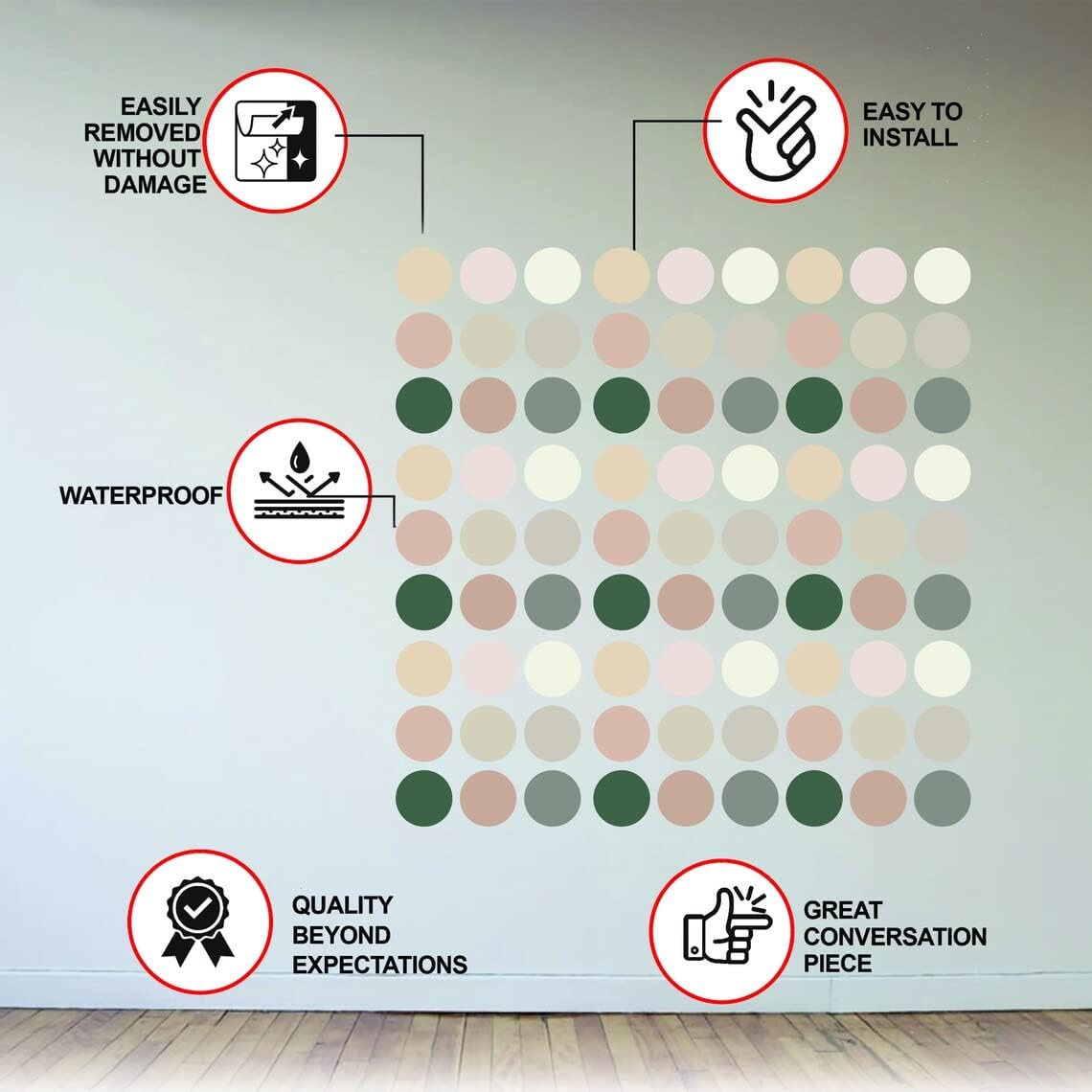 50 calcomanías neutras de puntos bohemios  Decoración de pared de círculos pastel para cuarto de bebé, habitación de niños  murales de vinilo de
