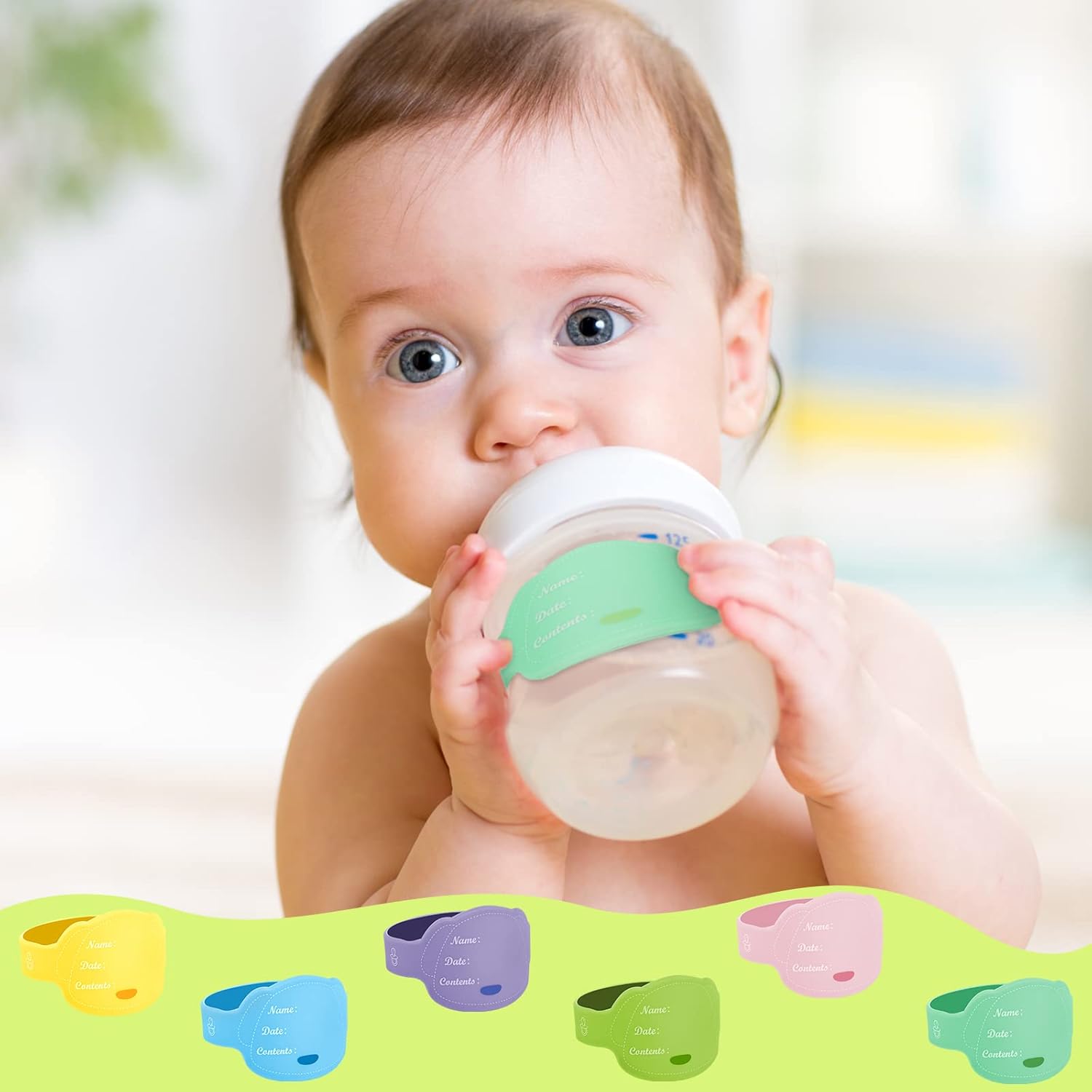 12 etiquetas para biberones para guardería, etiquetas de silicona para botellas de guardería, artículos esenciales para el cuidado del día,