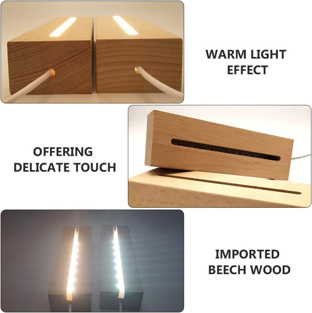 VOSAREA Base de luz LED base de luz base rectangular de madera LED base de exhibición de luz LED base de cristal acrílico lámpara de luz LED base